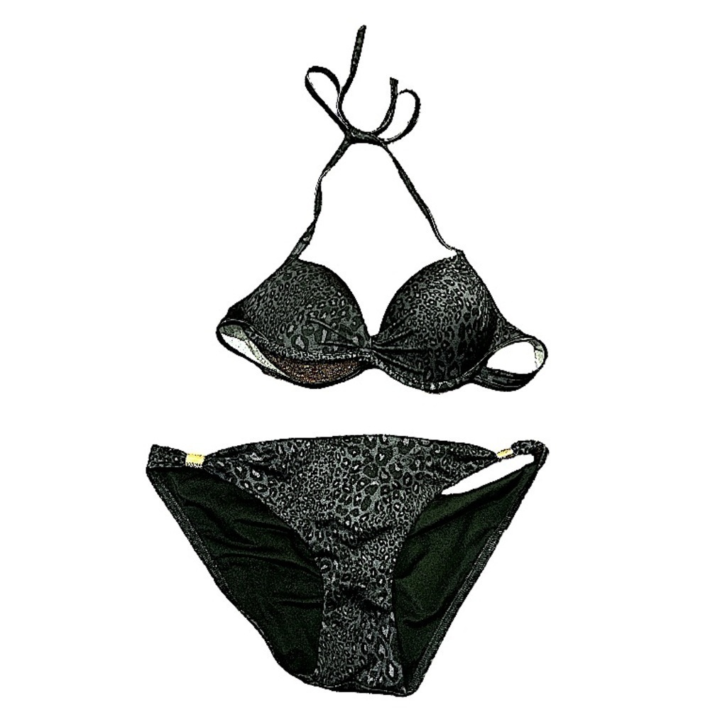 Victoria secret cheetah print black gray bikini size medium